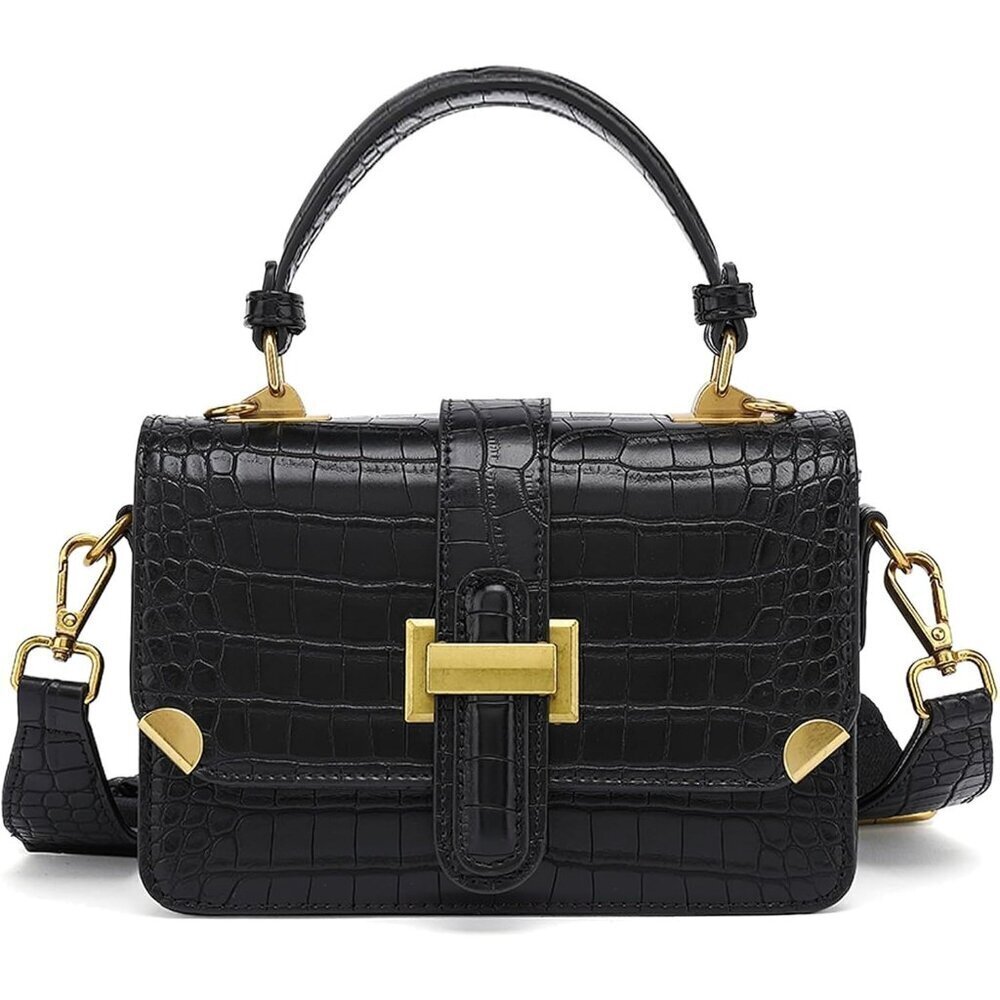 Women's A-black Leather Satchel Small Classy Crossbody Bag Purse Fashion Handbag